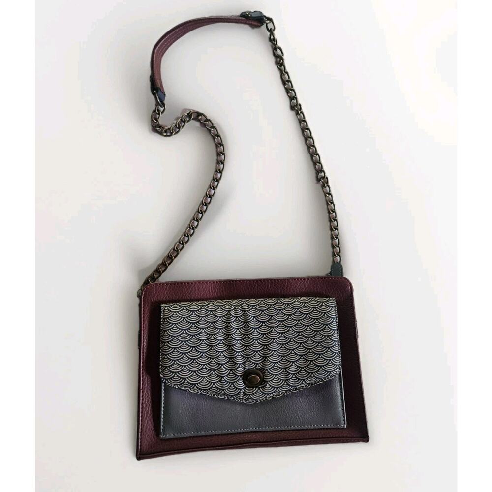 Burgundy BoeJack Design Crossbody Purse w Chain Strap & Pattern